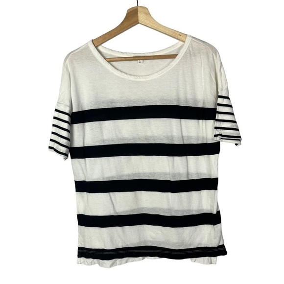 Gap White & Black Stripe Scoop Neck Short Sleeve T-Shirt S - Picture 1 of 3